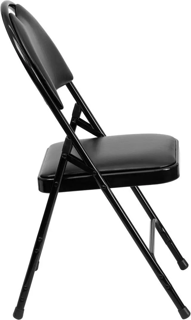 Alt view image 3 of 20 - 2 Pk. HERCULES Series Ultra-Premium Triple Braced Black Vinyl Metal Folding Chair with Easy-Carry Handle
