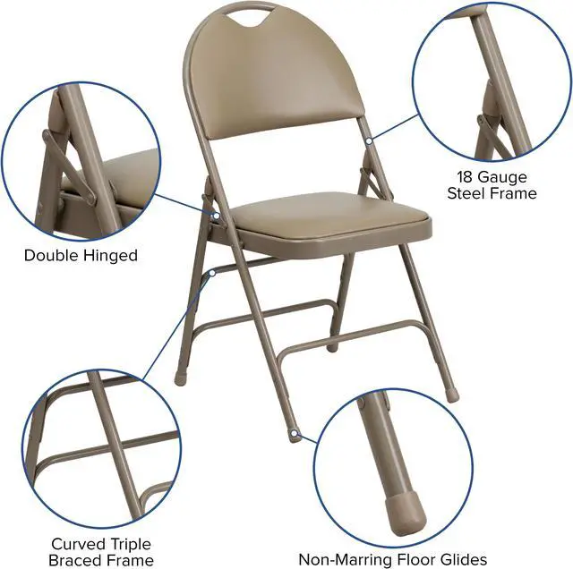 Alt view image 5 of 17 - 4 Pk. HERCULES Series Ultra-Premium Triple Braced Beige Vinyl Metal Folding Chair with Easy-Carry Handle