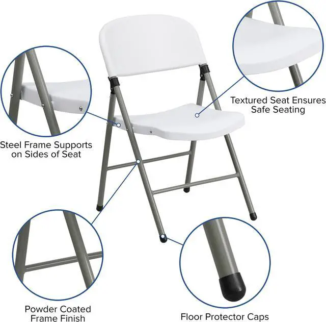 Alt view image 5 of 20 - HERCULES Series White Plastic Folding Chairs | Set of 2 Lightweight Folding Chairs with Gray Frame