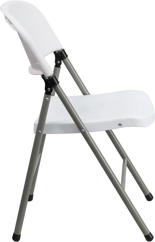 Alt view image 3 of 20 - HERCULES Series White Plastic Folding Chairs | Set of 2 Lightweight Folding Chairs with Gray Frame