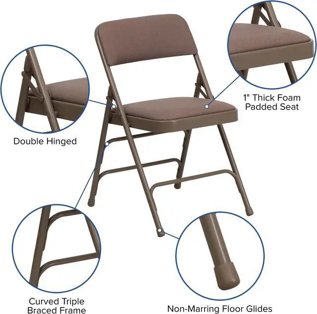 Alt view image 6 of 20 - 2 Pk. HERCULES Series Curved Triple Braced & Double Hinged Beige Fabric Metal Folding Chair