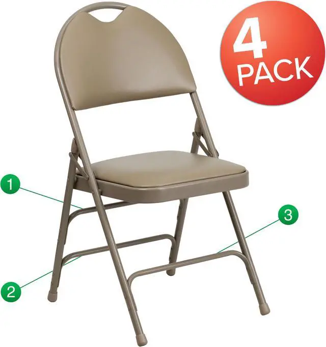 Main image of 4 Pk. HERCULES Series Ultra-Premium Triple Braced Beige Vinyl Metal Folding Chair with Easy-Carry Handle