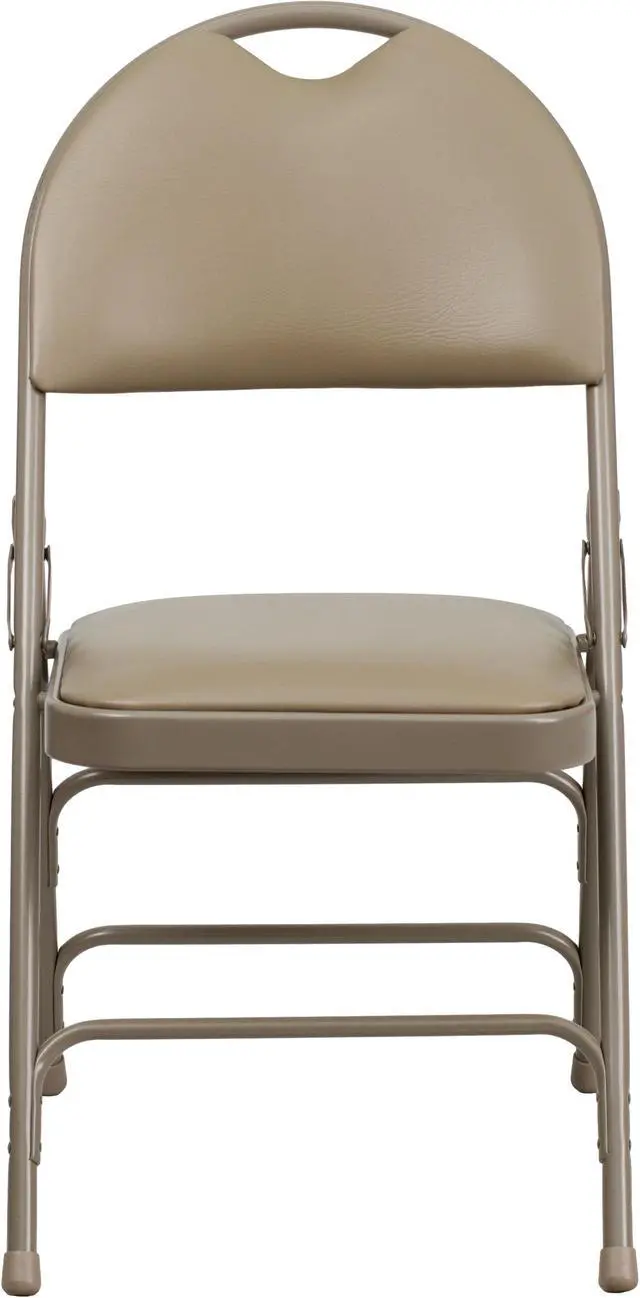 Alt view image 4 of 17 - 4 Pk. HERCULES Series Ultra-Premium Triple Braced Beige Vinyl Metal Folding Chair with Easy-Carry Handle