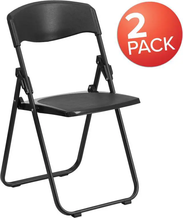 Main image of 2 Pk. HERCULES Series 880 lb. Capacity Heavy Duty Black Plastic Folding Chair with Built-in Ganging Brackets