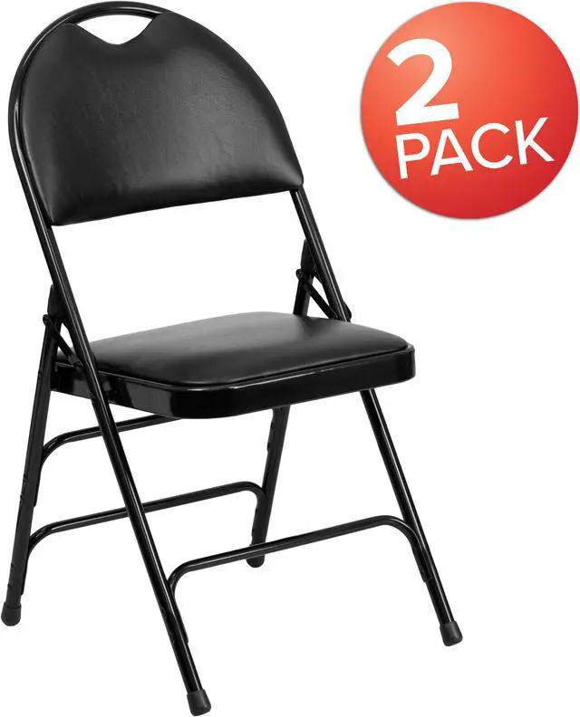 Main image of 2 Pk. HERCULES Series Ultra-Premium Triple Braced Black Vinyl Metal Folding Chair with Easy-Carry Handle