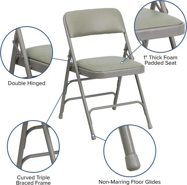 Alt view image 5 of 18 - 4 Pk. HERCULES Series Curved Triple Braced & Double Hinged Gray Vinyl Metal Folding Chair