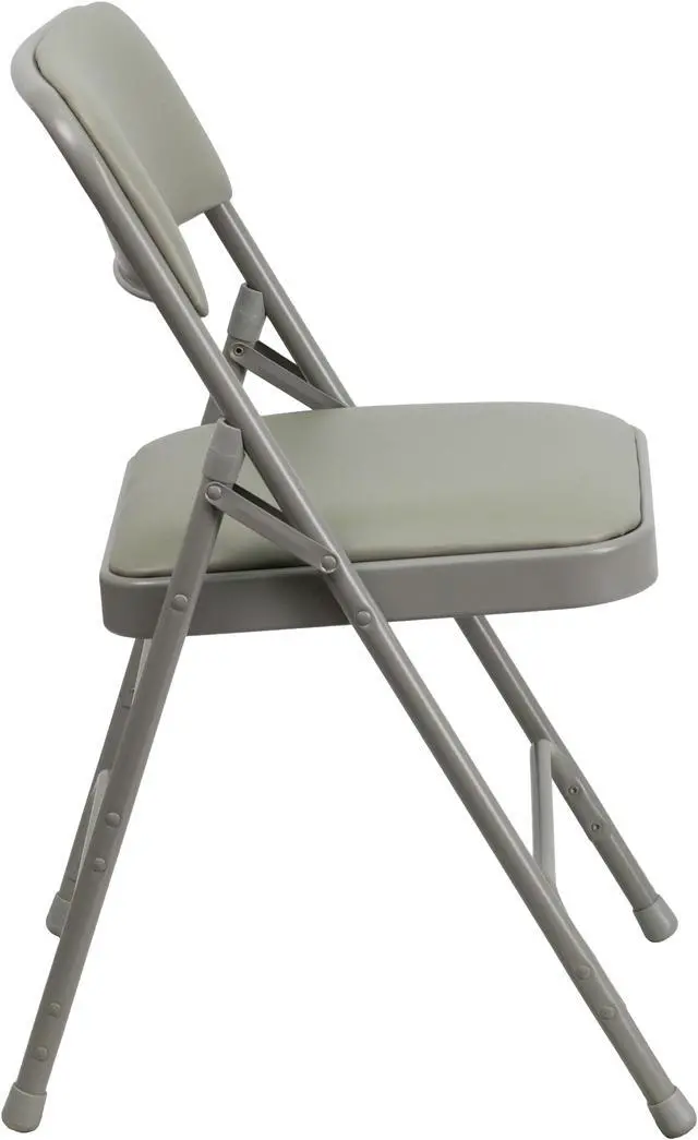 Alt view image 2 of 18 - 4 Pk. HERCULES Series Curved Triple Braced & Double Hinged Gray Vinyl Metal Folding Chair