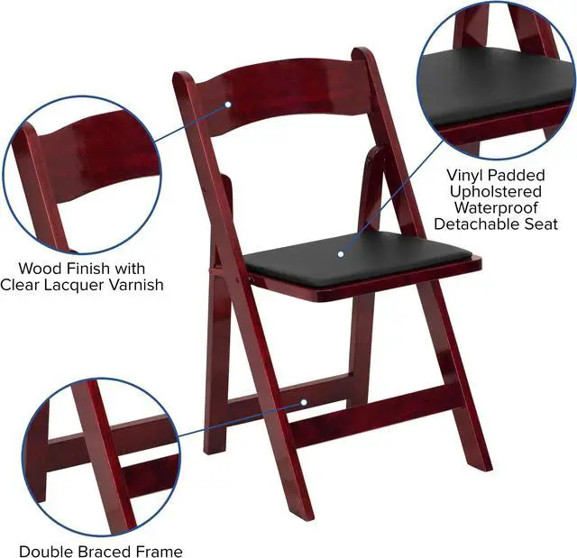 Alt view image 4 of 20 - 2 Pack HERCULES Series Mahogany Wood Folding Chair with Vinyl Padded Seat
