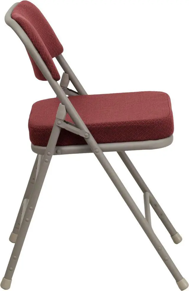 Alt view image 3 of 20 - 2 Pack HERCULES Series Premium Curved Triple Braced & Double Hinged Burgundy Fabric Metal Folding Chair