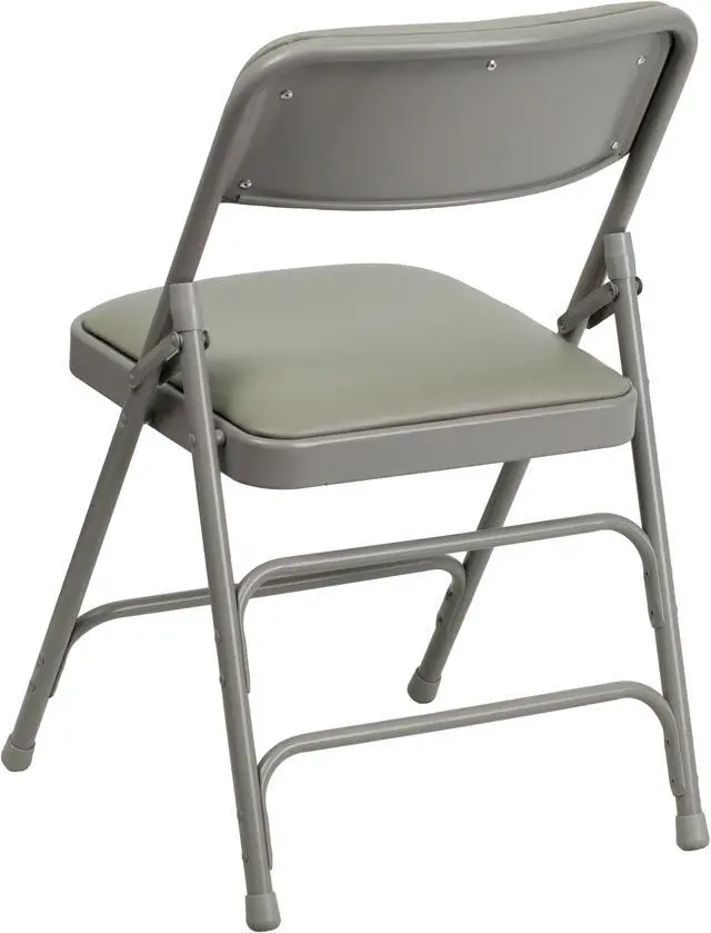 Alt view image 3 of 18 - 4 Pk. HERCULES Series Curved Triple Braced & Double Hinged Gray Vinyl Metal Folding Chair