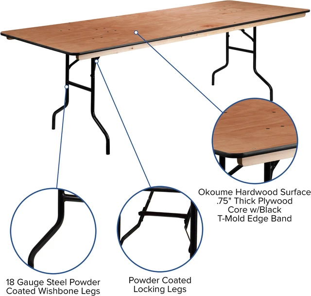 Alt view image 4 of 12 - Flash Furniture Rectangular Wood Folding Banquet Table with Clear Coated Finished Top, 36" by 96"