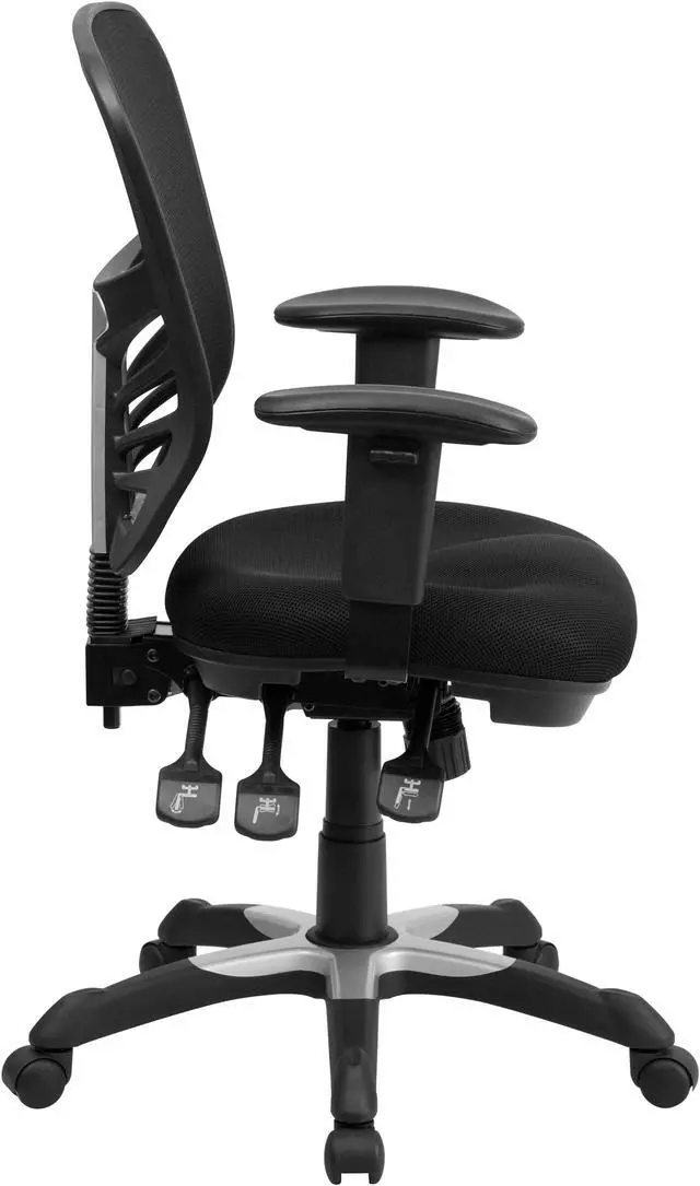 Alt view image 2 of 20 - Mid-Back Black Mesh Multifunction Executive Swivel Ergonomic Office Chair with Adjustable Arms