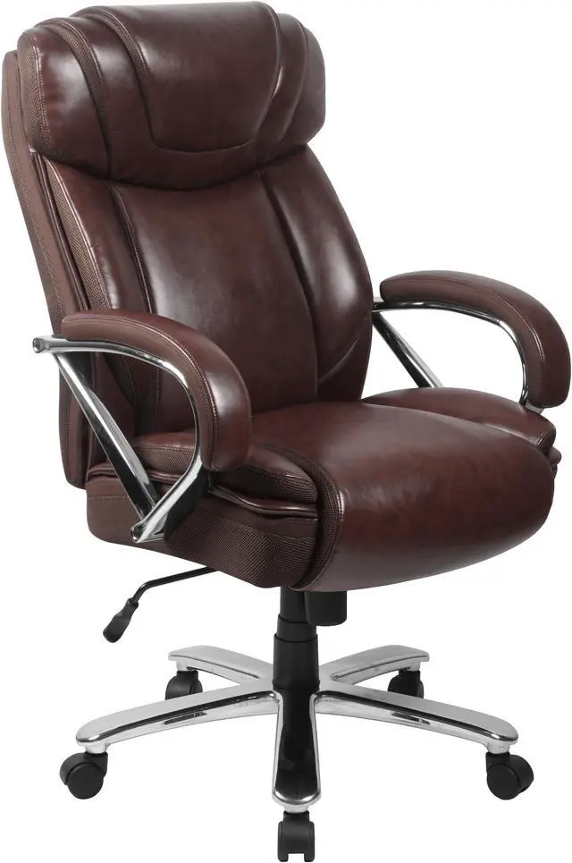 Alt view image 5 of 20 - Flash Furniture Hercules Series 500 lb Brown Leather Executive Swivel Office Chair with Extra Wide Seat