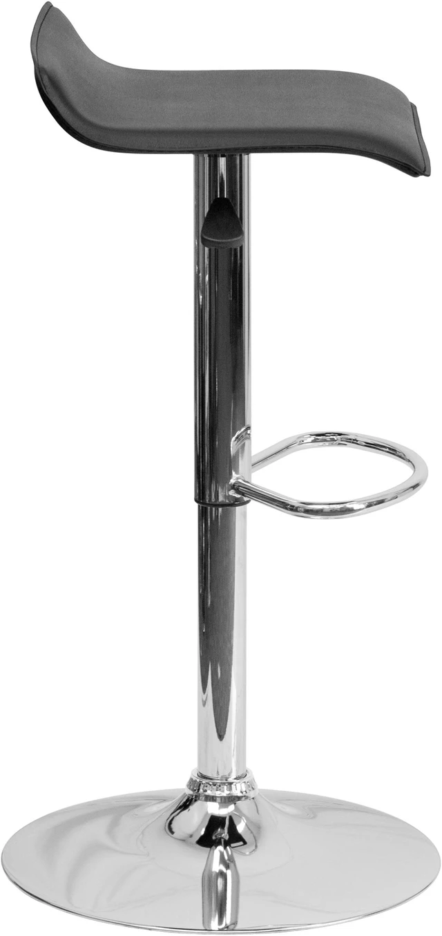 Alt view image 3 of 20 - Contemporary Black Vinyl Adjustable Height Barstool with Solid Wave Seat and Chrome Base
