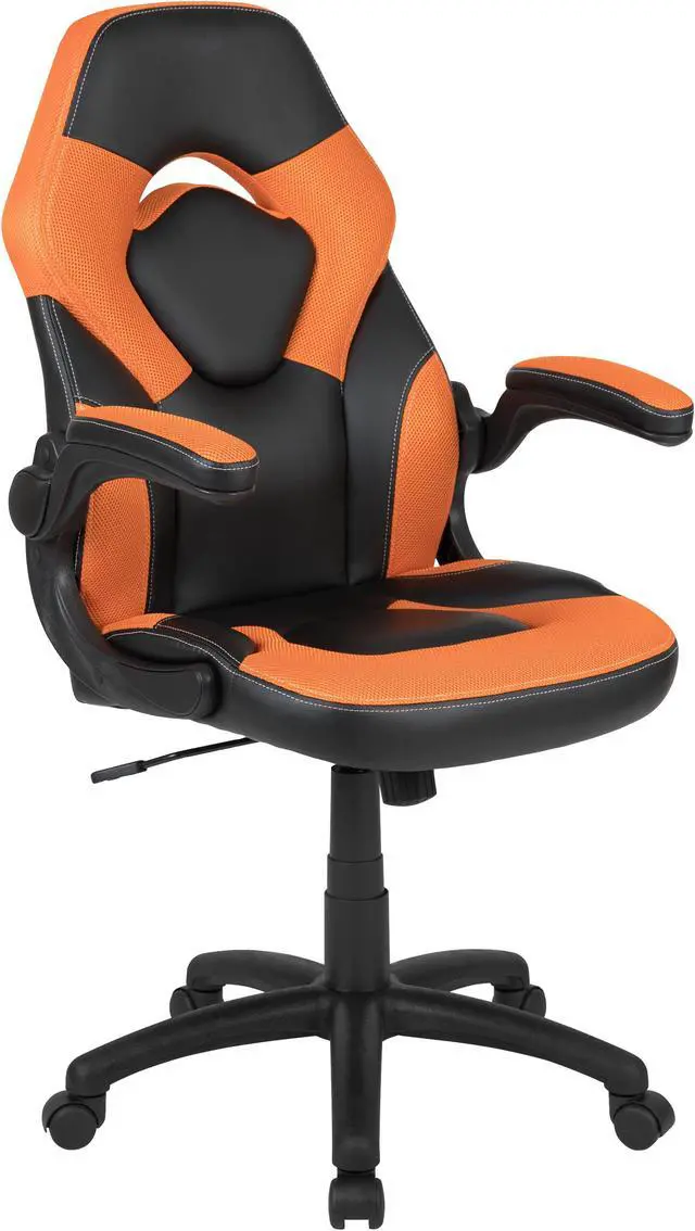 Main image of X10 Gaming Chair Racing Office Ergonomic Computer PC Adjustable Swivel Chair with Flip-up Arms, Orange/Black LeatherSoft