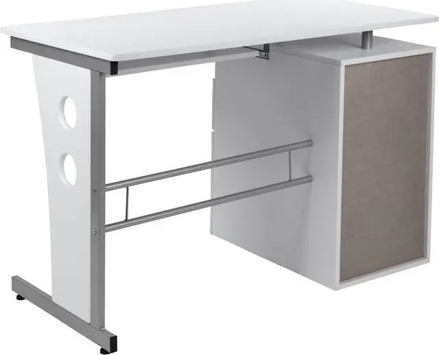 Alt view image 3 of 20 - White Desk with Three Drawer Pedestal and Pull-Out Keyboard Tray