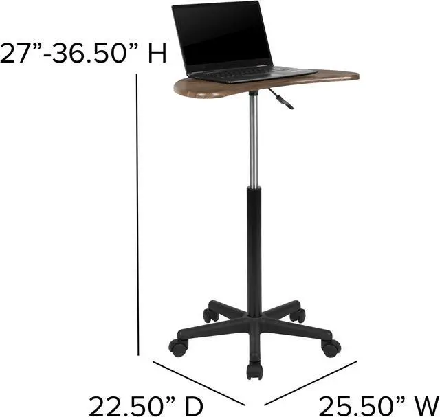 Alt view image 3 of 20 - Rustic Walnut Sit to Stand Mobile Laptop Computer Desk