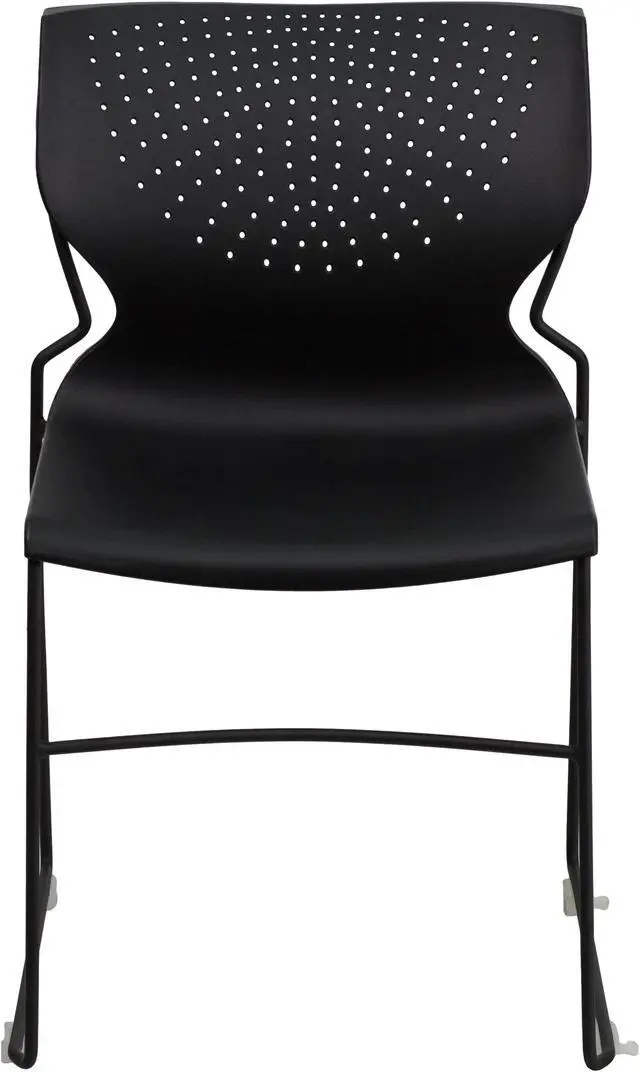 Alt view image 3 of 20 - HERCULES Series 661 lb. Capacity Black Full Back Stack Chair with Black Powder Coated Frame