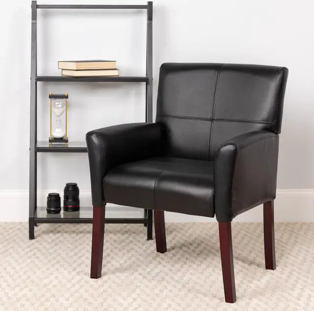 Alt view image 2 of 20 - Flash Furniture BT-353-BK-LEA-GG Black Leather Executive Side/Reception Chair with Mahogany Legs