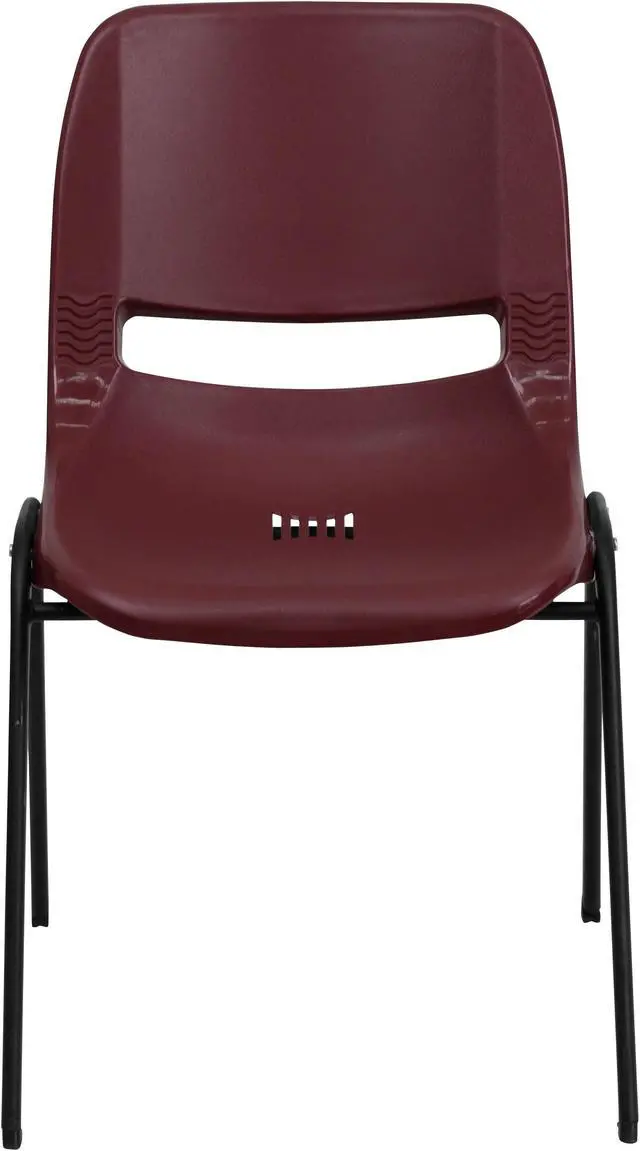 Alt view image 4 of 20 - HERCULES Series 880 lb. Capacity Burgundy Ergonomic Shell Stack Chair with Black Frame