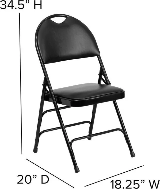 Alt view image 7 of 20 - 2 Pk. HERCULES Series Ultra-Premium Triple Braced Black Vinyl Metal Folding Chair with Easy-Carry Handle