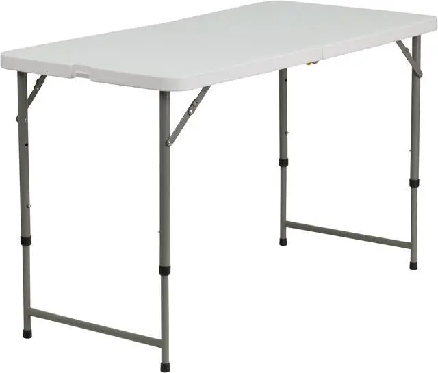 Main image of 4-Foot Height Adjustable Bi-Fold Granite White Plastic Folding Table