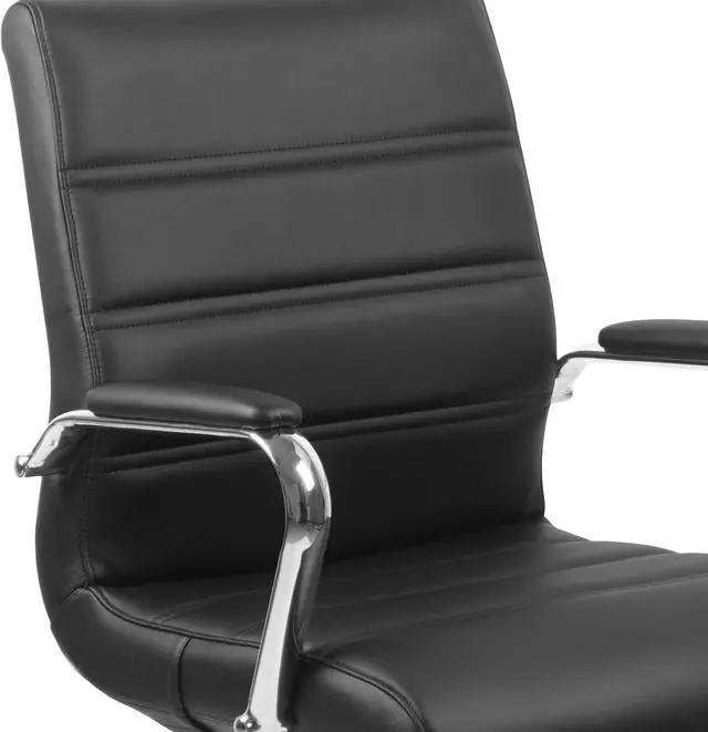 Alt view image 6 of 20 - Mid-Back Black Leather Executive Swivel Chair with Chrome Base and Arms