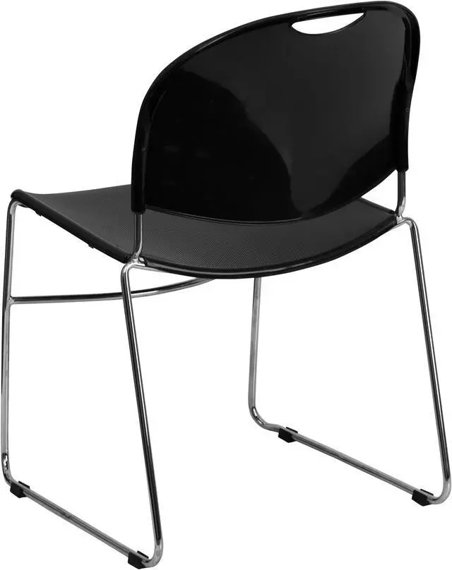 Alt view image 3 of 20 - HERCULES Series 880 lb. Capacity Black Ultra-Compact Stack Chair with Chrome Frame