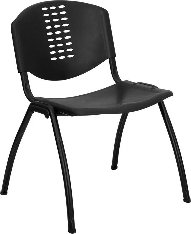 Main image of HERCULES Series 880 lb. Capacity Black Plastic Stack Chair with Oval Cutout Back and Black Frame