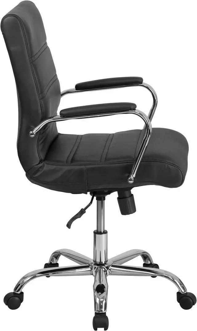Alt view image 3 of 20 - Mid-Back Black Leather Executive Swivel Chair with Chrome Base and Arms