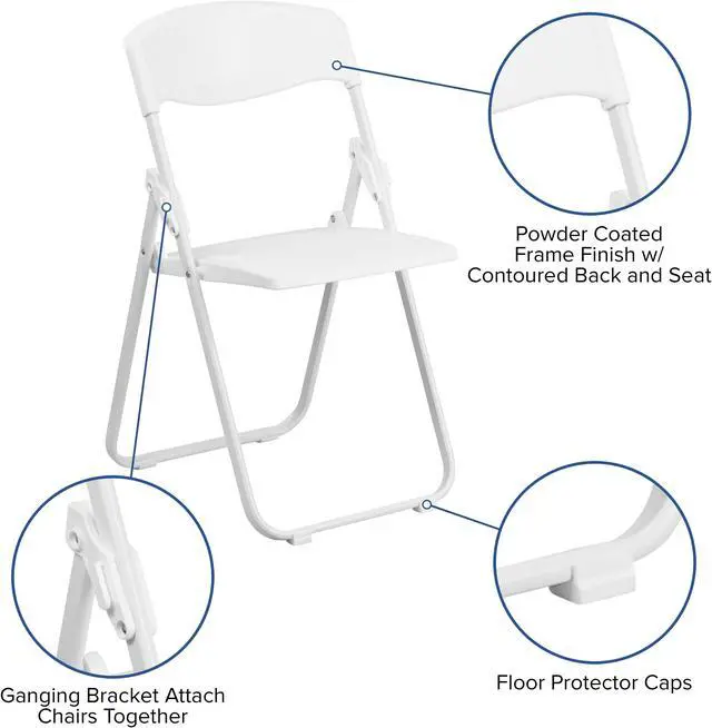 Alt view image 7 of 20 - 2 Pk. HERCULES Series 880 lb. Capacity Heavy Duty White Plastic Folding Chair with Built-in Ganging Brackets