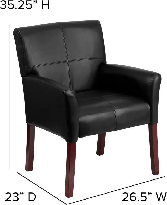Alt view image 3 of 20 - Flash Furniture BT-353-BK-LEA-GG Black Leather Executive Side/Reception Chair with Mahogany Legs
