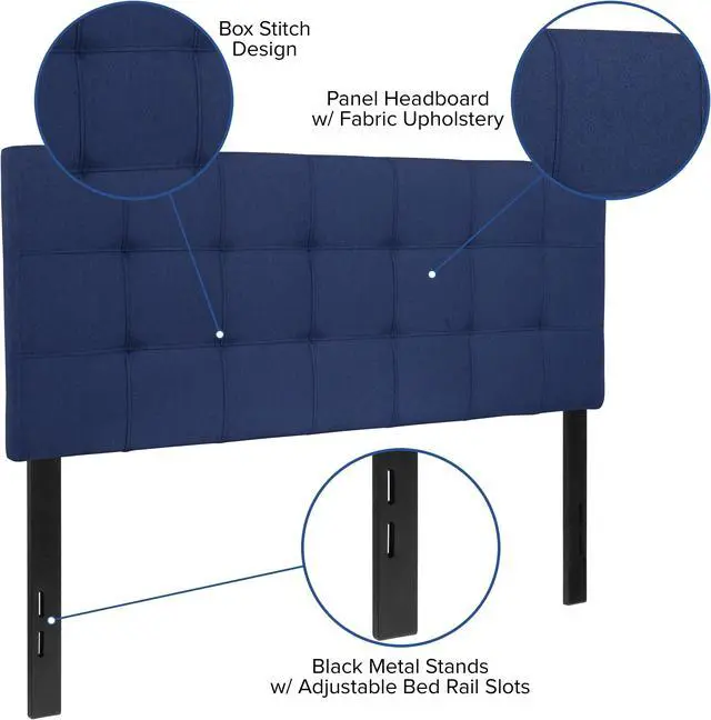 Alt view image 4 of 20 - Bedford Tufted Upholstered Full Size Headboard in Navy Fabric