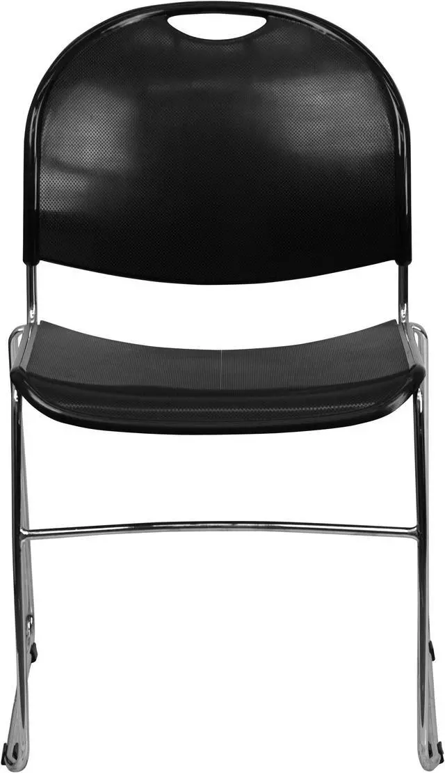 Alt view image 4 of 20 - HERCULES Series 880 lb. Capacity Black Ultra-Compact Stack Chair with Chrome Frame