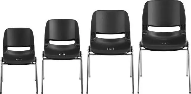 Alt view image 5 of 20 - HERCULES Series 661 lb. Capacity Black Ergonomic Shell Stack Chair with Chrome Frame and 16'' Seat Height