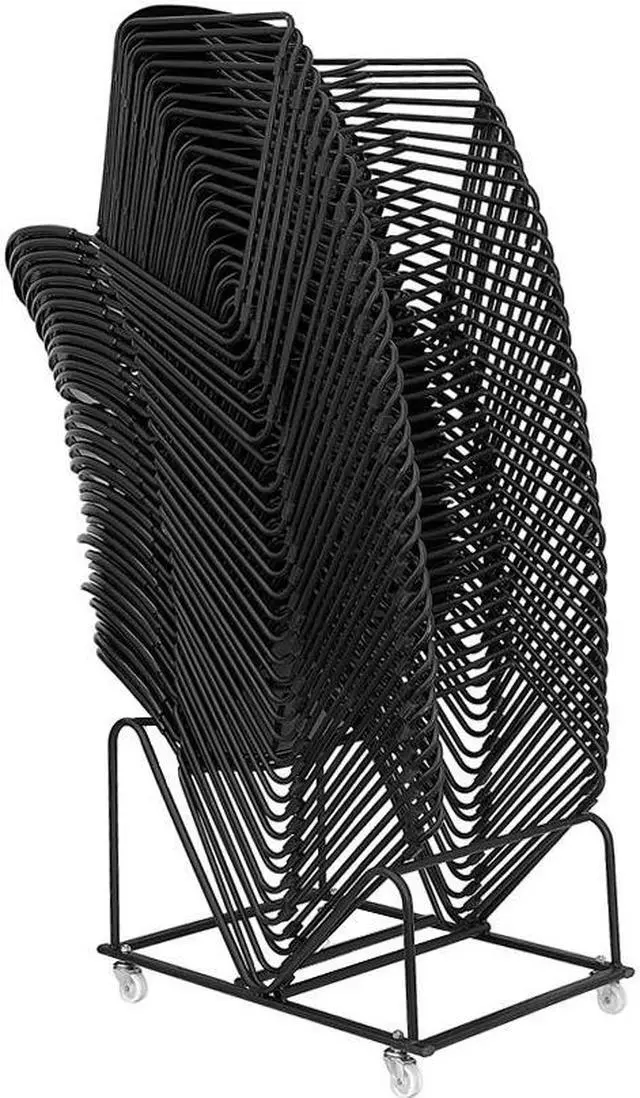 Alt view image 5 of 20 - HERCULES Series 880 lb. Capacity Black Ultra-Compact Stack Chair with Chrome Frame