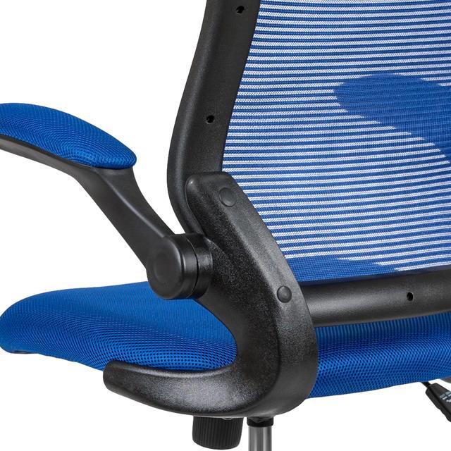 Alt view image 7 of 20 - Mid-Back Blue Mesh Ergonomic Drafting Chair with Adjustable Foot Ring and Flip-Up Arms