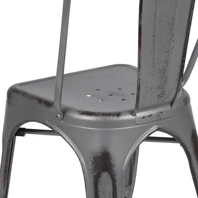 Alt view image 7 of 20 - Commercial Grade Distressed Silver Gray Metal Indoor-Outdoor Stackable Chair