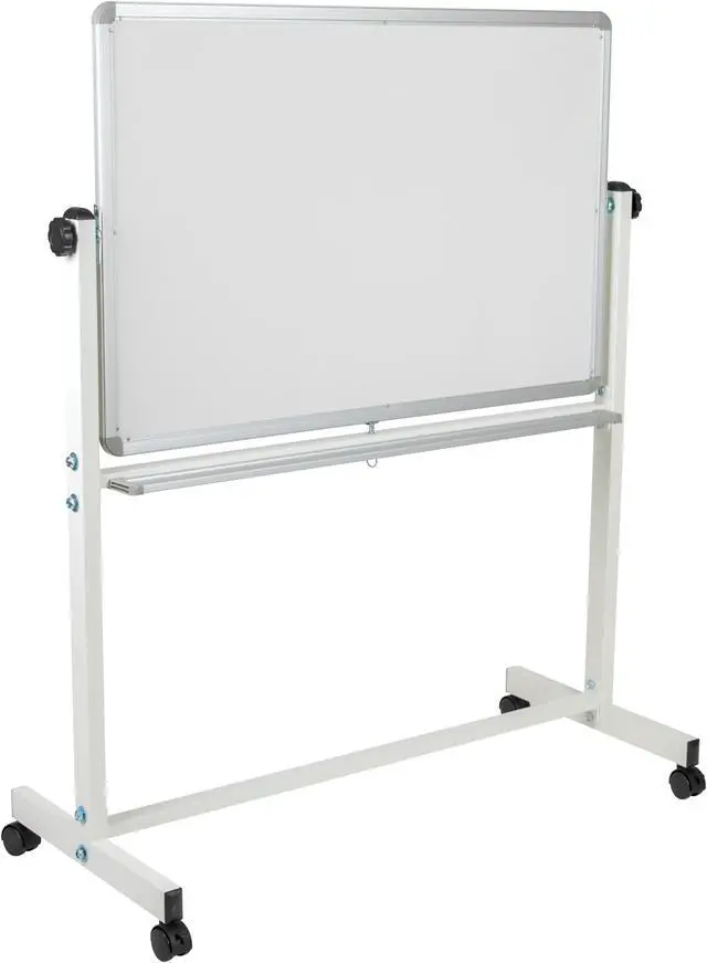 Alt view image 2 of 20 - HERCULES Series 45.25"W x 54.75"H Reversible Mobile Cork Bulletin Board and White Board with Pen Tray