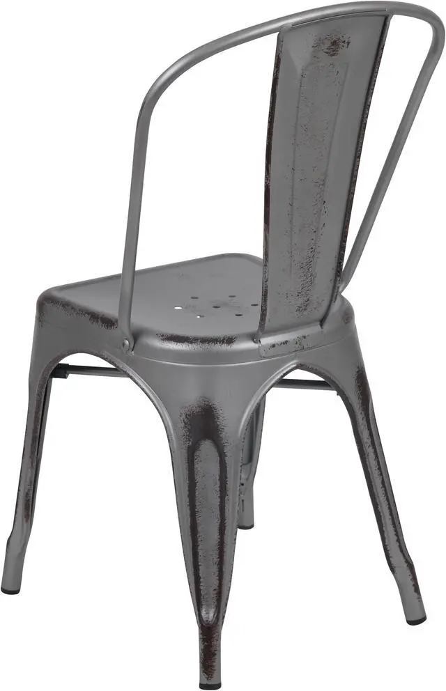 Alt view image 5 of 20 - Commercial Grade Distressed Silver Gray Metal Indoor-Outdoor Stackable Chair