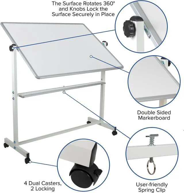 Alt view image 3 of 20 - HERCULES Series 53"W x 62.5"H Double-Sided Mobile White Board with Pen Tray