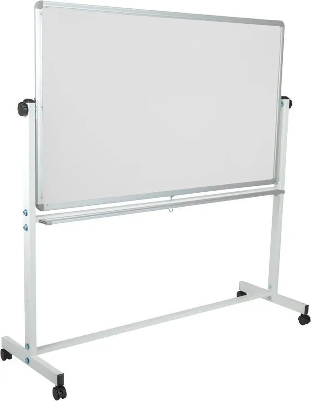Alt view image 2 of 20 - HERCULES Series 62.5"W x 62.25"H Reversible Mobile Cork Bulletin Board and White Board with Pen Tray