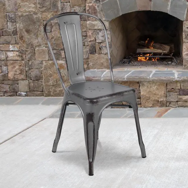 Main image of Commercial Grade Distressed Silver Gray Metal Indoor-Outdoor Stackable Chair