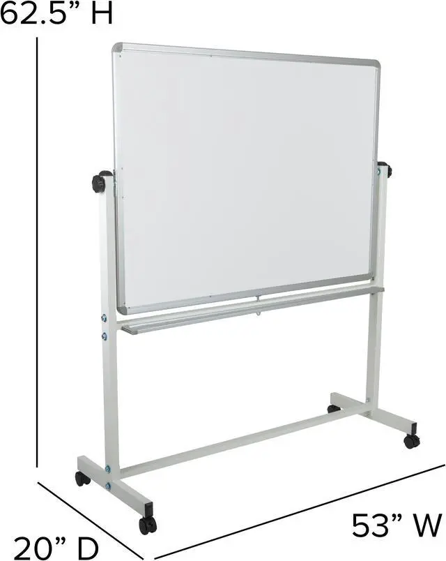 Alt view image 4 of 20 - HERCULES Series 53"W x 62.5"H Double-Sided Mobile White Board with Pen Tray