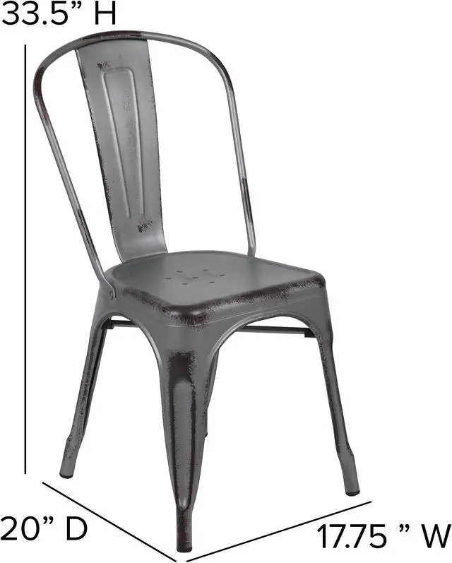 Alt view image 4 of 20 - Commercial Grade Distressed Silver Gray Metal Indoor-Outdoor Stackable Chair