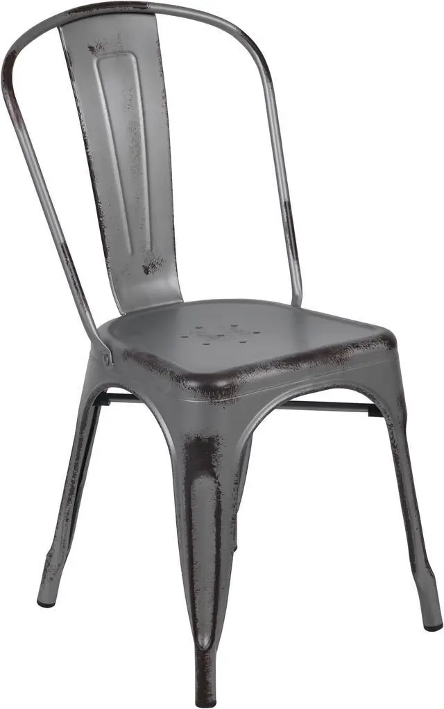 Alt view image 2 of 20 - Commercial Grade Distressed Silver Gray Metal Indoor-Outdoor Stackable Chair