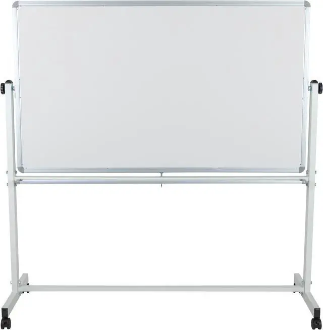 Alt view image 7 of 20 - HERCULES Series 62.5"W x 62.25"H Reversible Mobile Cork Bulletin Board and White Board with Pen Tray
