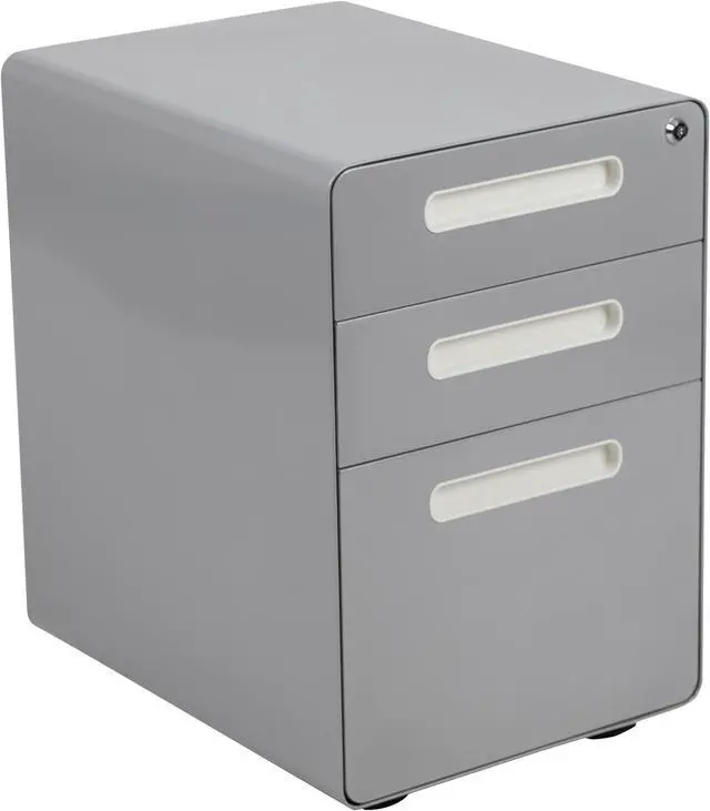 Alt view image 2 of 20 - Ergonomic 3-Drawer Mobile Locking Filing Cabinet with Anti-Tilt Mechanism and Hanging Drawer for Legal & Letter Files, Gray