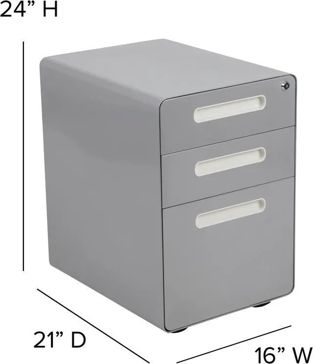 Alt view image 4 of 20 - Ergonomic 3-Drawer Mobile Locking Filing Cabinet with Anti-Tilt Mechanism and Hanging Drawer for Legal & Letter Files, Gray