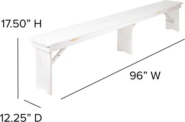 Alt view image 4 of 20 - HERCULES Series 8' x 12" Antique Rustic Solid White Pine Folding Farm Bench with 3 Legs
